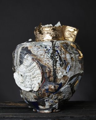 Secret Keeper, 89 x 76 x 21cm. Stoneware, porcelain, feldspar, layered glazes, lustre, 2011